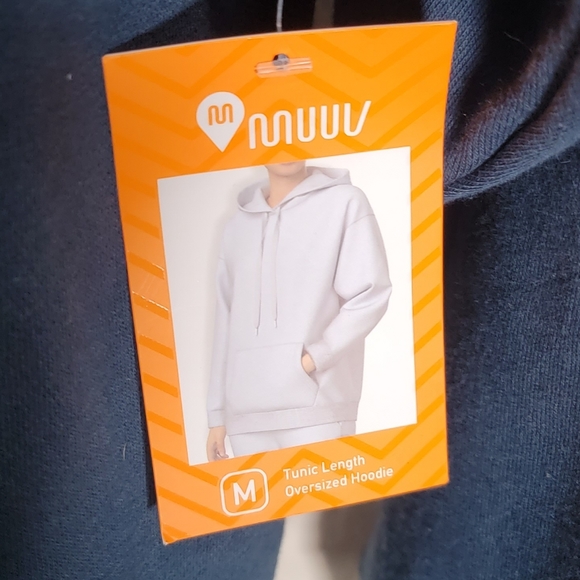 NWT MUUV medium tunic length oversized hoodie in a deep blue.  Unisex. - Picture 5 of 7